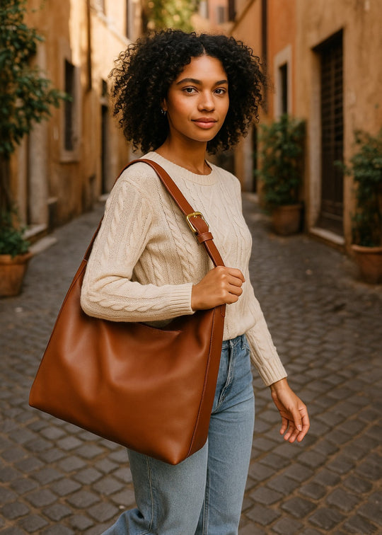 Julia leather bag with matching pouch