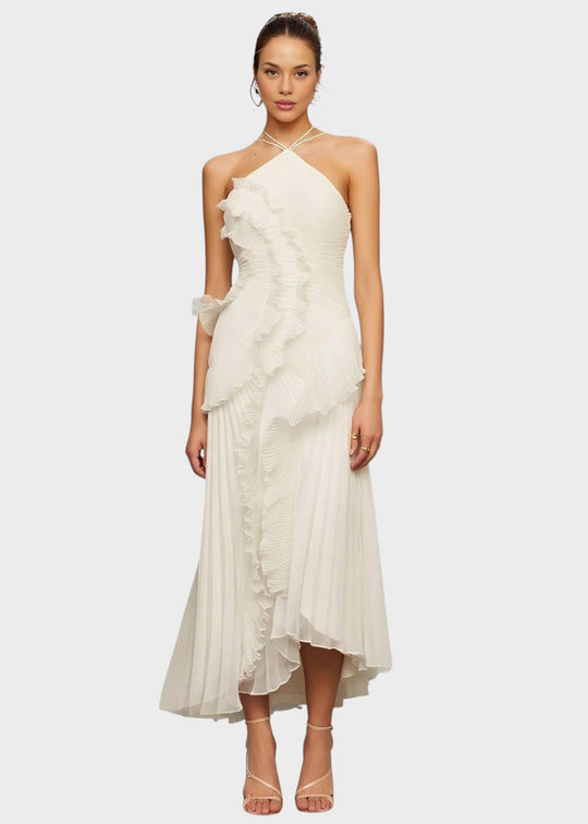 Elegant halter-neck dress with cascading ruffles - Vichy Signature