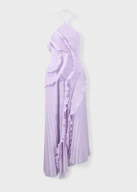 Elegant halter-neck dress with cascading ruffles - Vichy Signature