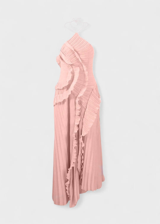 Elegant halter-neck dress with cascading ruffles - Vichy Signature